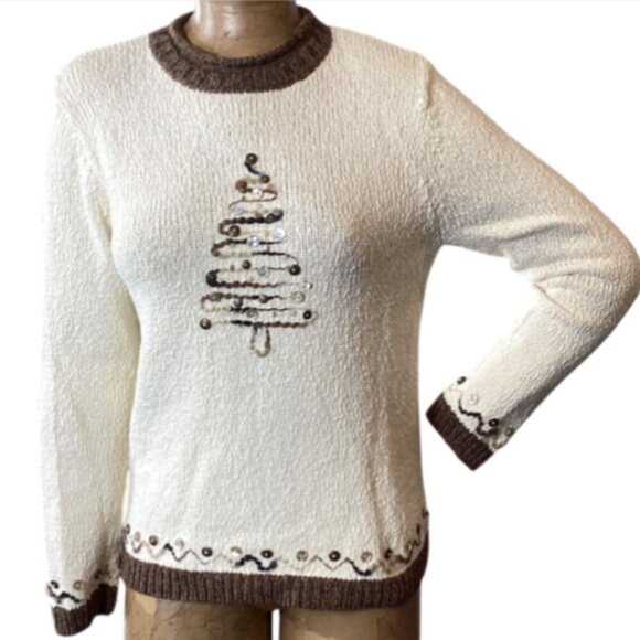 Christopher & Banks Crew Neck Sweater Christmas Tree Sz S #329H - Picture 2 of 11